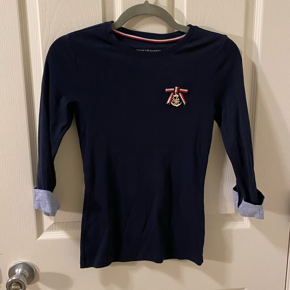 Tommy Hilfiger navy 3 quarter length sleeve shirt